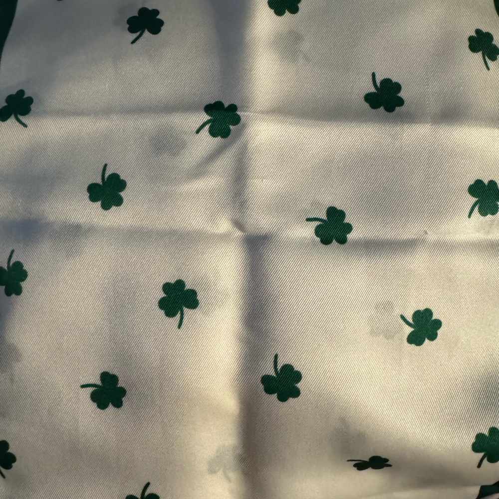 Infinity Ireland 10x50 Shamrock Clover White & Green Patterned Silk Scarf